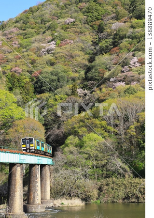 水軍線:“一列火車在春意盎然、野櫻花盛開的山坡上疾馳而過。” 水軍線:“一列火車在春意盎然、野櫻花盛開的山坡上疾馳而過。” 138889470