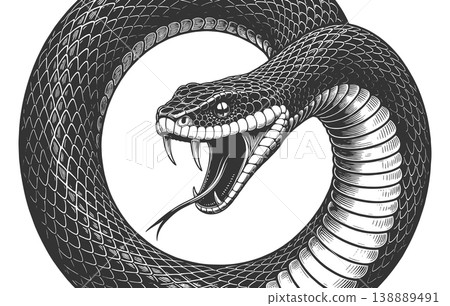 Stylized Coiled Snake raster illustration 138889491