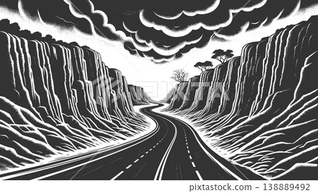 Dark Canyon Road Under Stormy Sky raster Dark Canyon Road Under Stormy Sky raster 138889492