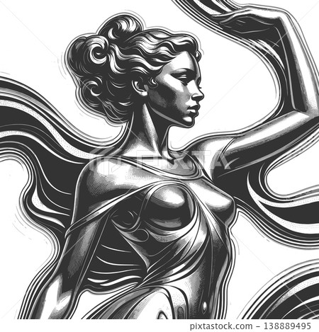 Liquid Metal Woman Portrait in Melting Style Liquid Metal Woman Portrait in Melting Style 138889495