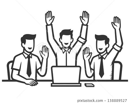 Business Team Celebrating Success Around Laptop 138889527