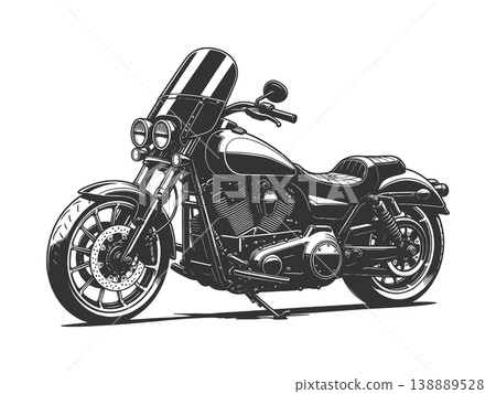 Cruiser Motorcycle Black and White Illustration Cruiser Motorcycle Black and White Illustration 138889528