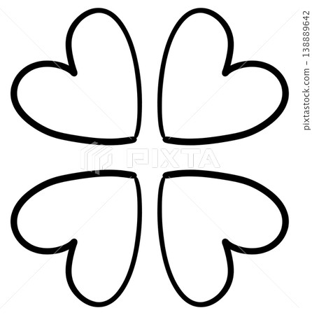 Four-leaf clover made of hearts drawn with black lines Four-leaf clover made of hearts drawn with black lines 138889642