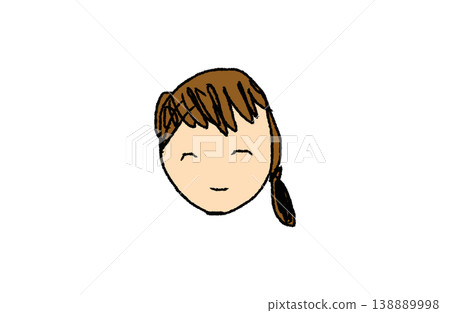 手繪風格的母親臉部插圖（彩色，黑色線條，棕色頭髮） 138889998