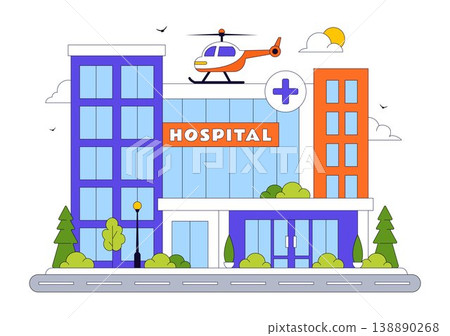 Hospital Building Vector Illustration Featuring Modern Healthcare Facility With Emergency Ambulance and Medical Center Exterior Design 138890268