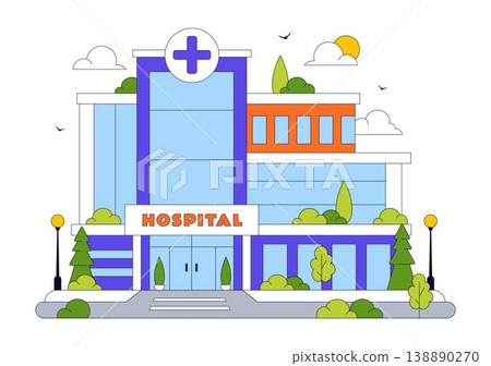 Hospital Building Vector Illustration Featuring Modern Healthcare Facility With Emergency Ambulance and Medical Center Exterior Design 138890270