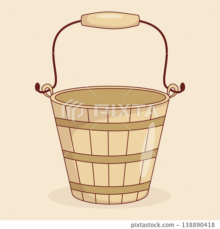 Wooden Bucket. Rustic Garden Pail For Harvest. Vector Illustration. Vintage Farmhouse Decor Element. 138890418