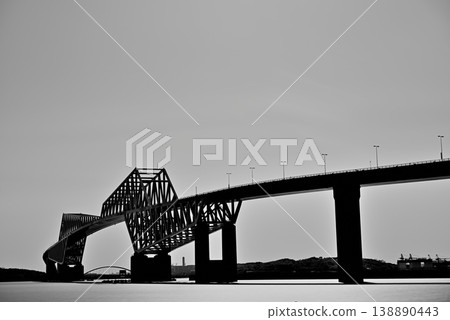 A long-exposure black and white photograph of the Tokyo Gate Bridge. A long-exposure black and white photograph of the Tokyo Gate Bridge. 138890443