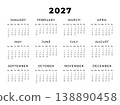 Calendar 2027, Week Starts Sunday. Design Planner Template. Print. Business minimal modern 2027 calendar.  138890458