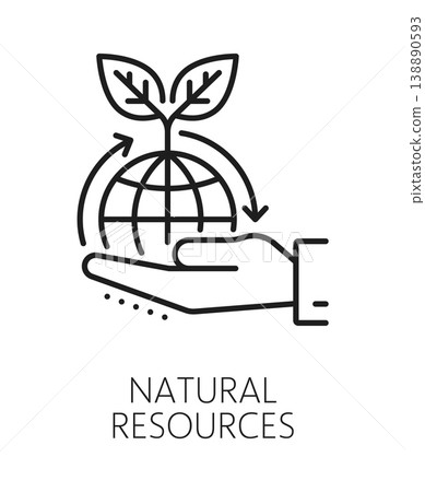 Natural resources ESG line icon or sign. Responsible social governance outline vector icon, sustainable environmental sign. Businaess ESG pictogram with hand holding planet globe, growing plant Natural resources ESG line icon or sign. Responsible social governance outline vector icon, sustainable environmental sign. Businaess ESG pictogram with hand holding planet globe, growing plant 138890593