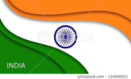 India Independence Day of 15 August paper cut flag, vector papercut national banner. Indian flag in paper cut waves of national green, white and orange color for Indian Republic patriotic holiday India Independence Day of 15 August paper cut flag, vector papercut national banner. Indian flag in paper cut waves of national green, white and orange color for Indian Republic patriotic holiday 138890601
