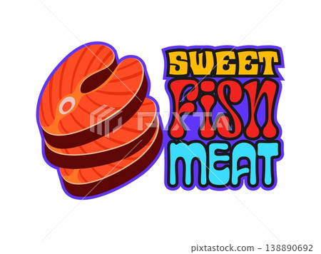 Fish meat barbeque, BBQ grill retro Y2K sticker or print. Seafood shop grill menu funky Y2K vector tag, restaurant BBQ retro patch. Butchery market meat sticker with salmon fish steaks and typography Fish meat barbeque, BBQ grill retro Y2K sticker or print. Seafood shop grill menu funky Y2K vector tag, restaurant BBQ retro patch. Butchery market meat sticker with salmon fish steaks and typography 138890692
