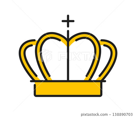 Heraldry monarch golden crown color line icon or sign. Vintage medieval linear sign, royal heraldry icon. Ancient crest symbol Heraldry monarch golden crown color line icon or sign. Vintage medieval linear sign, royal heraldry icon. Ancient crest symbol 138890703
