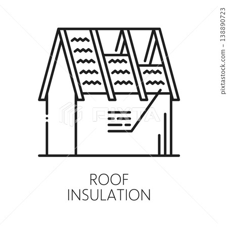 Home roof insulation installation line icon or pictogram. House repair service symbol, cottage exterior construction company vector sign. Home roof insulation maintenance pictogram or outline icon Home roof insulation installation line icon or pictogram. House repair service symbol, cottage exterior construction company vector sign. Home roof insulation maintenance pictogram or outline icon 138890723