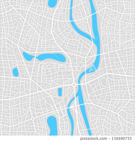 City map seamless pattern with river, streets and roads, town plan. Metropolis city center navigation map vector pattern, town streets, roads crossroads and river satellite aerial top view background 138890735
