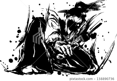 居合道墨水畫插圖 138890736