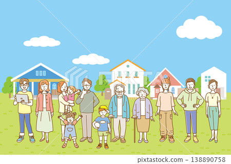 A set of simple illustrations of people in natural colors against a backdrop of a cityscape. A set of simple illustrations of people in natural colors against a backdrop of a cityscape. 138890758
