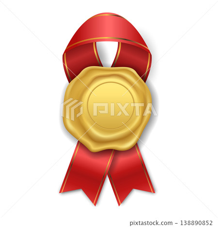 Vector Award Seal with Red Ribbon Rosette Badge Icon, Isolated. Blank Label Template Isolated. Winner Prize Achievement Emblem for Certificates, Packaging, Branding, Quality Guarantee Sticker Vector Award Seal with Red Ribbon Rosette Badge Icon, Isolated. Blank Label Template Isolated. Winner Prize Achievement Emblem for Certificates, Packaging, Branding, Quality Guarantee Sticker 138890852