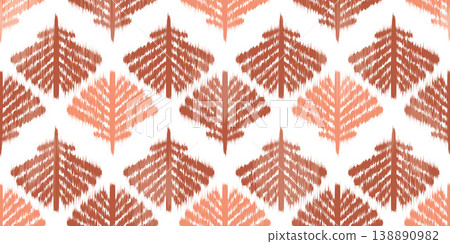 Ikat floral seamless pattern. Abstract pink leaves on light background. Vector geometric rug textured tribal motif. Oriental traditional ornament for carpet and fabric design Ikat floral seamless pattern. Abstract pink leaves on light background. Vector geometric rug textured tribal motif. Oriental traditional ornament for carpet and fabric design 138890982