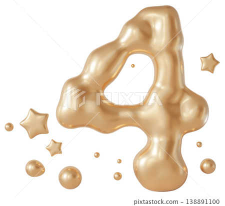 A number four is shown in a liquid design, cut out with a clear background. There are floating bubbles and stars surrounding the number, creating a playful look A number four is shown in a liquid design, cut out with a clear background. There are floating bubbles and stars surrounding the number, creating a playful look 138891100