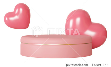 Display features pink heart shapes and a round box on a clear background, designed for Valentine's Day gifting. Ideal for decorations or product showcase Display features pink heart shapes and a round box on a clear background, designed for Valentine's Day gifting. Ideal for decorations or product showcase 138891138