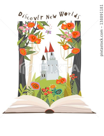Cartoon Illustration of Cute Magical Fairy Tale Kingdom Story Book 138891181