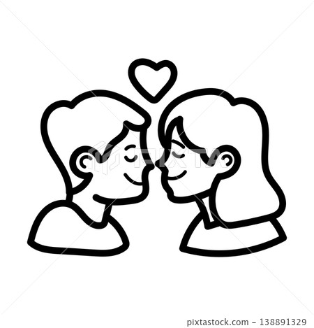Romantic couple profile with heart outline icon Romantic couple profile with heart outline icon 138891329