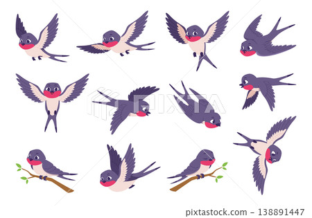 Swallows. Wild birds flying exact vector symbols of freedom 138891447