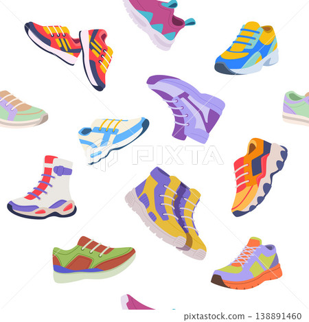 Sneakers pattern. seamless background with different sport shoes Sneakers pattern. seamless background with different sport shoes 138891460