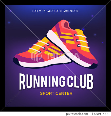 Running club. poster design with running sneakers illustration Running club. poster design with running sneakers illustration 138891468