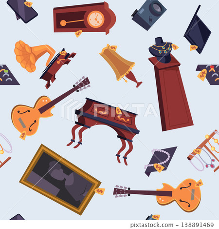 Pawn shop. seamless pattern with vintage stuff for resale Pawn shop. seamless pattern with vintage stuff for resale 138891469