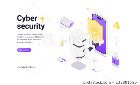 Artificial Intelligence Robot Protecting Mobile Devices Ensuring Cyber Security And Safe Data Banner Template 138891550