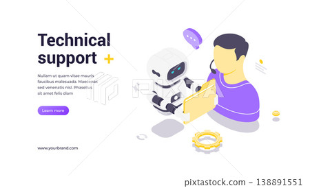 Artificial Intelligence Robot Providing Technical Support And Customer Assistance With Modern Technology Banner 138891551