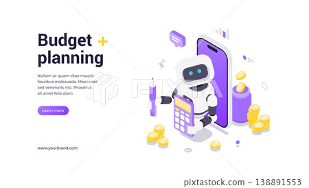 Artificial Intelligence Robot Managing Budget With Calculator And Financial Graphs Isometric Banner Artificial Intelligence Robot Managing Budget With Calculator And Financial Graphs Isometric Banner 138891553