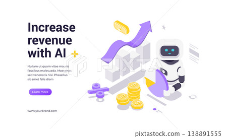 Artificial Intelligence Robot Holding Data Charts With Graphs And Coins Boosting Revenue Isometric Banner Artificial Intelligence Robot Holding Data Charts With Graphs And Coins Boosting Revenue Isometric Banner 138891555