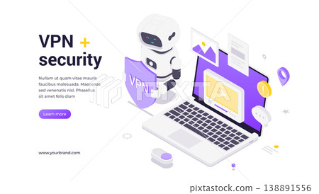 Artificial Intelligence Robot Holding VPN Shield With Laptop Security Icons Isometric Technology Banner Artificial Intelligence Robot Holding VPN Shield With Laptop Security Icons Isometric Technology Banner 138891556