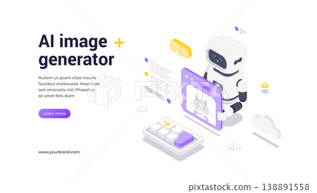 Artificial Intelligence Robot Holding Tablet With Generated Image Isometric Technology Vector Banner Artificial Intelligence Robot Holding Tablet With Generated Image Isometric Technology Vector Banner 138891558