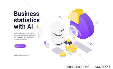 Artificial Intelligence Robot Analyzing Business Data With Charts And Graphs Isometric Banner Illustration Artificial Intelligence Robot Analyzing Business Data With Charts And Graphs Isometric Banner Illustration 138891561