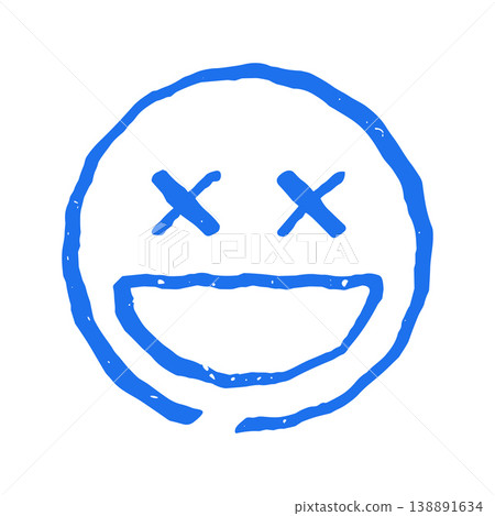 Dizzy Dead Smiley Face Emoticon Doodle Hand Drawn Grunge Vector Graphic Illustration 138891634