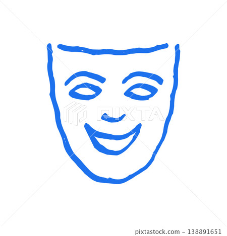 Happy Theater Mask Hand Drawn Vector Illustration. Whimsical Doodle Comedy Symbol With Grunge Texture Happy Theater Mask Hand Drawn Vector Illustration. Whimsical Doodle Comedy Symbol With Grunge Texture 138891651