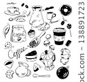 Vector doodle set of coffee shop and bakery hand drawn on white background 138891723
