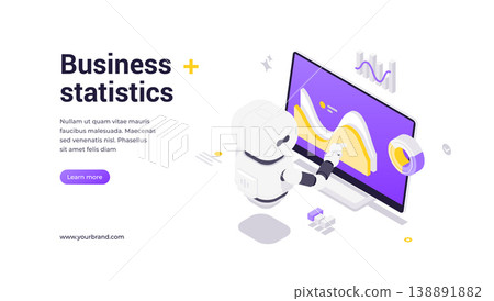 Artificial Intelligence Robot Pointing At Graph With Analytics And Digital Business Statistics Isometric Artificial Intelligence Robot Pointing At Graph With Analytics And Digital Business Statistics Isometric 138891882