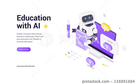 Artificial Intelligence Robot Holding Learning Materials And Standing In Front Of Digital Monitor 138891884