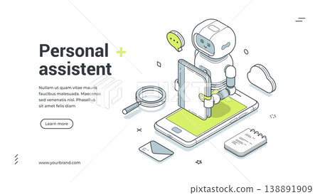 Personal Assistant And AI Chatbot Service Isometric Banner Vector Illustration Personal Assistant And AI Chatbot Service Isometric Banner Vector Illustration 138891909