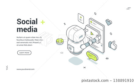Social Media Marketing Automation With AI Isometric Banner Vector Illustration 138891910
