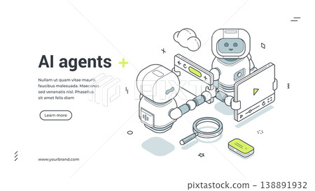 AI Agents For Digital Automation And Web Search Isometric Banner Vector Illustration 138891932