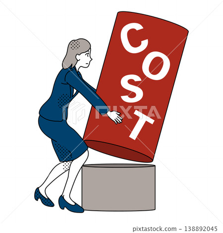 Illustration of a female office worker setting up a cost bar graph. Illustration of a female office worker setting up a cost bar graph. 138892045
