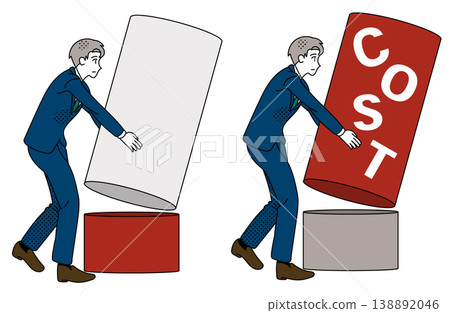 一組描繪商人扛著裝有價值不斐物品的圓柱體的插圖。 138892046