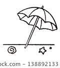 沙灘和陽傘的線條畫 138892133