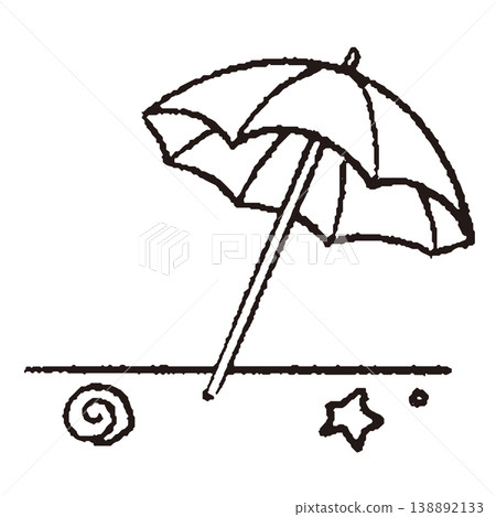 沙灘和陽傘的線條畫 138892133